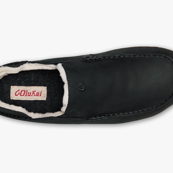NEW OLUKAI Men\'s Moloa Slippers – Men\'s Leather Slip-On, Shearling Lined - 12